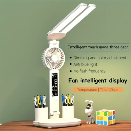 Rechargeable Tabel lamp with fan and clock